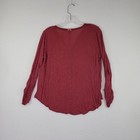 Lucky Brand Tunic Shirt Size L Red Floral Henley Top Button Long Sleeve Blouse