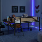 Metal Loft Bed With Desk And Storage Shelves Led Lights Twin Full Loft Bunk Beds