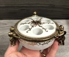 Vtg Footed Filigree Ormolu Cherub Porcelain Brass Gilted Roses 6 Lipstick Holder