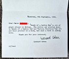 Leonard Cohen - Signed Correspondence Note- 1986