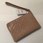 Coach F58034 Wristlet Corner Zip Blush Patent Leather Signature Debossed Nwt