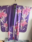 Yuri Pattern Furisode Kimono Purple Silk Size 154cm Good Condition Signature