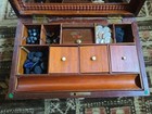 Antique Victorian Marquetry Wood Sewing Button Jewelry Box With 100 s Of Buttons