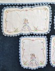 Vintage 5 Piece Hand Embroidered Dresser Scarf Set Crochet Crocheted Edge Nice 