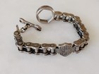 Vtg Heavy Sterling Silver Harley Davidson Wrench   Bike Chain Bracelet 7 5    