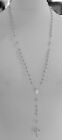 18k White Gold 27 5  Big Rosary 6mm  Miraculous Medal Saint Benedict Jesus Cross