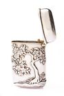 Antique Japanese Meiji Cherry Tree And Insects Silver Vesta Case