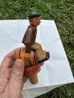 Vintage German Hand Carved Wood Wine Cork pourer Animation Anti Man On Barrel