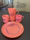 4 Pc Vintage Hot Pink Plastic Children s Tea Set With Holly Design 1970 s 1980 s