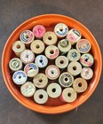 Wooden Spool 28 Mixed Brand Cotton Silk Thread In Vintage Tupperware Lot