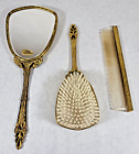 Vintage Globe Gold Tone Vanity Dresser Set  Mirror comb brush - Preowned