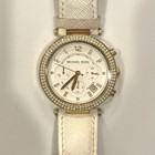 Michael Kors Parker Mk-2290 Gold Tone White Leather Crystal Chronograph Watch