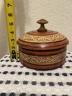 Antique Hand-lacquered Kashmiri Wooden Spice trinket Box     Floral Red    6    Across