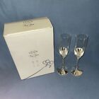 Lenox True Love Champagne Flutes Set 2 Toasting Glasses Silverplated Stem 812613