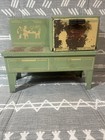Vintage Toy Stove Green   Cream Enamel Child s Metal