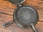 Crescent fanner Cast Iron Waffle Iron W  Finger Hinge And Wooden Handles
