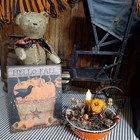 Vintage Folk Art Primitive Style Halloween Hello Fall Pumpkins Crow Canvas  Sign