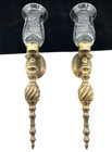 Vintage Solid Brass Wall Sconce Candle Holder W Hurricane Glass Shade Set 0f 2