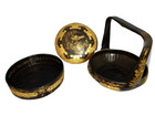 Asian Black Lacquered 3-tier Wedding Basket With Beautiful Gold Trim Vtg 