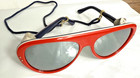 Vintage Glacier Sunglasses Red Blue Ski Aviator Mirrored Lenses Leather Shield