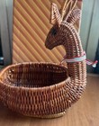 Vintage Small Deer Reindeer Wicker Basket Planter Woven Rattan Avon