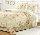 Antique Rose Quilted Standard Sham   Chic Cottage Cream Yellow Shabby Red Roses