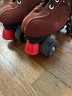 Retro Brown Leather Quad Roller Skates - Red Wheels - New