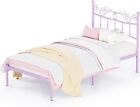 Purple With Headboard Metal Heavy Duty Twin Size Bed Frame For Kids Girl New