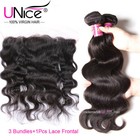 Unice Malaysian Body Wave Human Hair 3 Bundles With Lace Frontal Hair Extensions