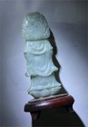 Chinese Carved Green Jade Lady Quan Yin On Wood Stand