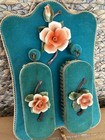 Vintage Capodimonte Porcelain Flowers On Velvet Wall Art With Brushes Italy