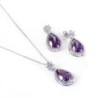 Sterling Silver Necklace Pendant   Earring Set W  Lab Created Diamond amethyst