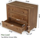 Solid Wood Nightstand With 3 Drawers  Modern Wide Bedside Table For Bedroom