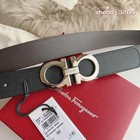 Ferragamo Men Gancini Black Leather Belt Silver Buckle 35mm