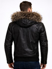 Bomber Men   s Black Leather Jacket Medium Fur Hood Distressed Winter Biker Zip Up