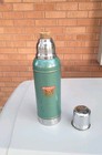 Vintage 50s Stanley Super Vac Green Stainless Steel Cork Hot Cold Thermos Bottle