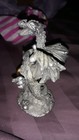 Dragon Figures Statue  Pewter With A Glass Ball  Blue Glass  jewel  On Chest