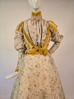 Victorian Late 1890   s Ombre Floral Silk Taffeta Dress W Green Velvet Trim
