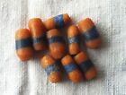 9 Vintage Orange   Blue Tube Krobo Powder Glass African Trade Beads