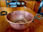Copper Candy Kettle bowl Antique Primitive Rare Handcrafted Rivetd Metal Handles