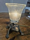 Vintage Cast Metal Frog Night Light W  Ribbed Glass Shade    works Whimsical Lamp