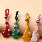 Chinese Natural Agate Good Luck Gourd Pendant Handmade Braid Rope Keychain