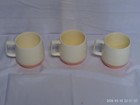  pre-owned  Vtg Set Of 3 Bopp-decker Plastics Vacron Pink white Coffee Mugs