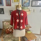 Vintage 1950s Sweater   Red Cardigan   Alpine   Wool   M L   50s