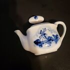 Vtg Delft Blue Miniature Tea Set Windmill Design 12 Piece Complete Hand Painted 