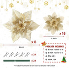 Artificial Poinsettia Christmas Flowers With Clips  Gold  24 Pcs  Large Size