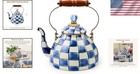 Unique Royal Check Enamel Tea Kettle - 3 Quart Stylish Kitchen Essential