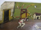 Vtg Hp Mexican Tin Retablo Archangel Santiago Save Man During Fiesta In 1907
