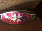 Vintage Alpaca Mexico Silver Pink Multi Shell Abalone Hinged Bangle Bracelet 