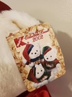 Christmas White Teddy Bear Burgundy Green Velvet Top 2002 16  Plush Dan Dee